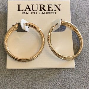 Ralph Lauren Gold-Tone Medium Twisted Rope & Pave Crisscross Hoop Earrings